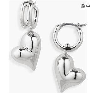 NWT Jenny Bird Heart Huggie Hoop Earrings in Silver